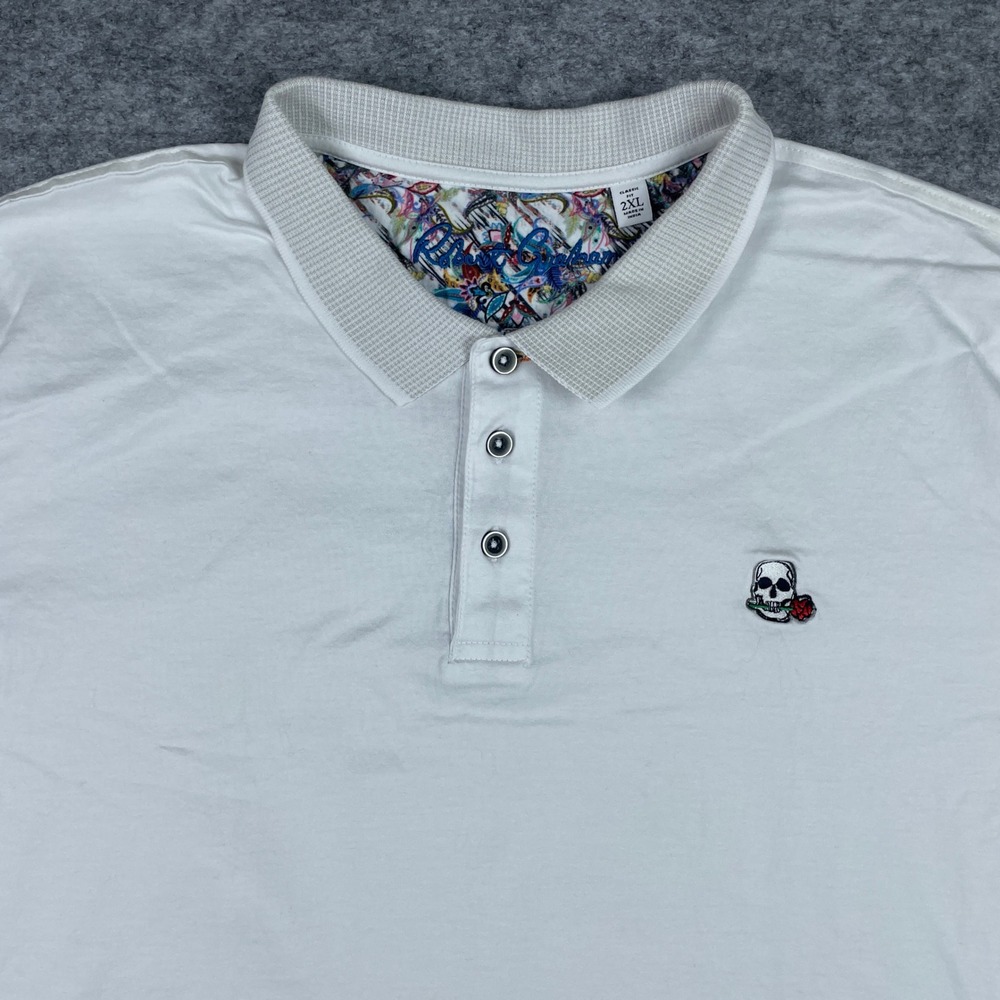 Robert Graham Polo Shirt Mens 2XL White Skull Rose Paisley Classic Fit Designer